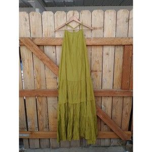 Mustard Seed Chartreuse Strappy Tiered Maxi Dress Sheen Fabric Medium